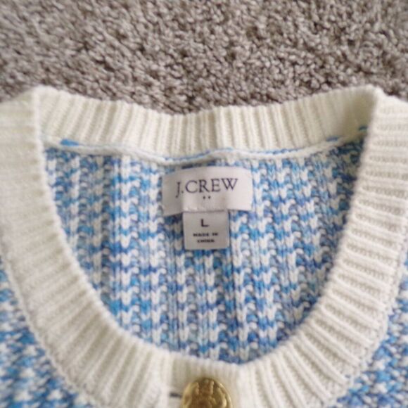 NWT J crew blue and white tweed cardigan L - Picture 7 of 10